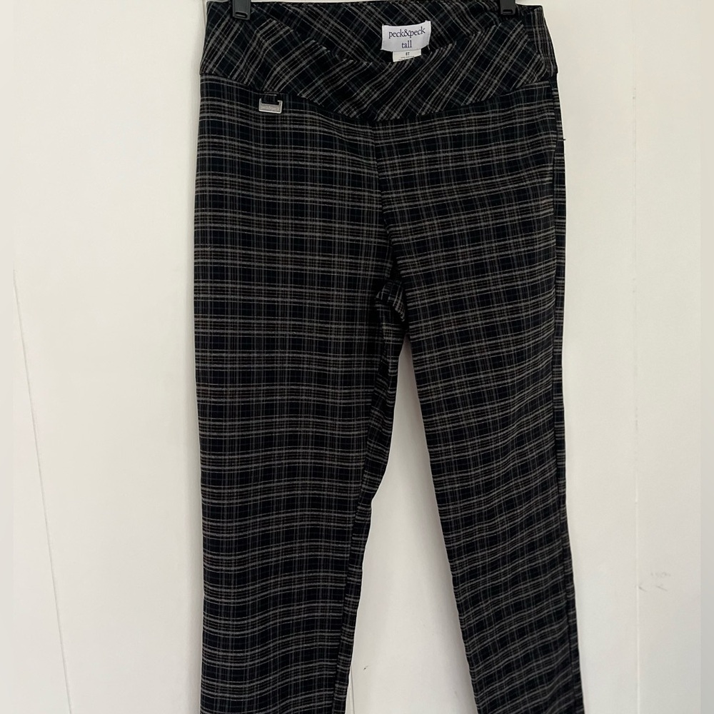 Peck & Peck TALL Black Plaid Trouser Pants Size 8 TALL